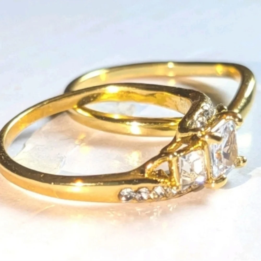 Womens 3ct Princess Cut Lab Created Diamond Halo Duo Wedding Ring Set Sz 10